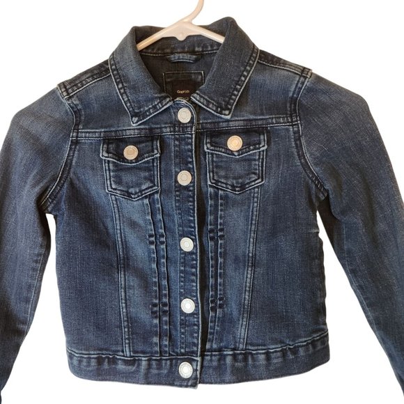 Gap Kids Stretch Denim Jean Jacket Easy-Snap Dark Rinse Girl's Small - Picture 1 of 11